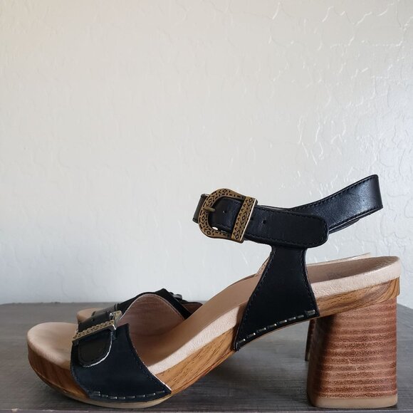 Dansko Anna Burnished Calf Leather Ankle Strap Sandals Block Heel Black Sz 8.5-9 - Picture 4 of 12